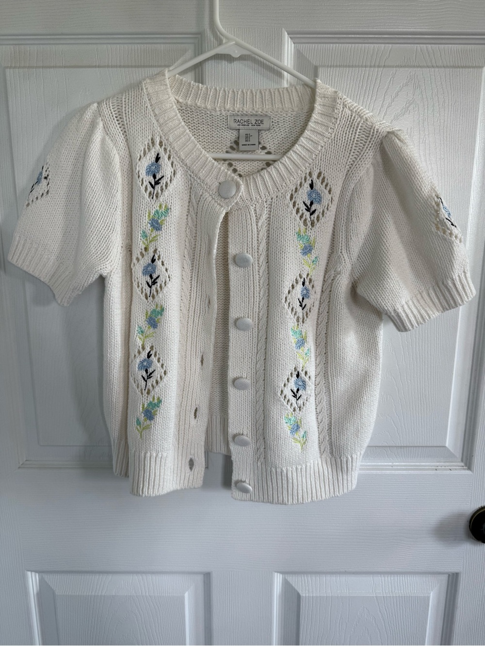 Rachel Zoe Floral Embroidered Cardigan S Cottagecore Coastal Grandma Knit